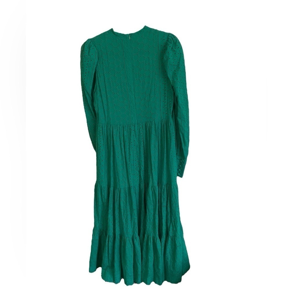 Beulah Style Green Eyelet Long Sleeve Dress Size Medium - Picture 3 of 6